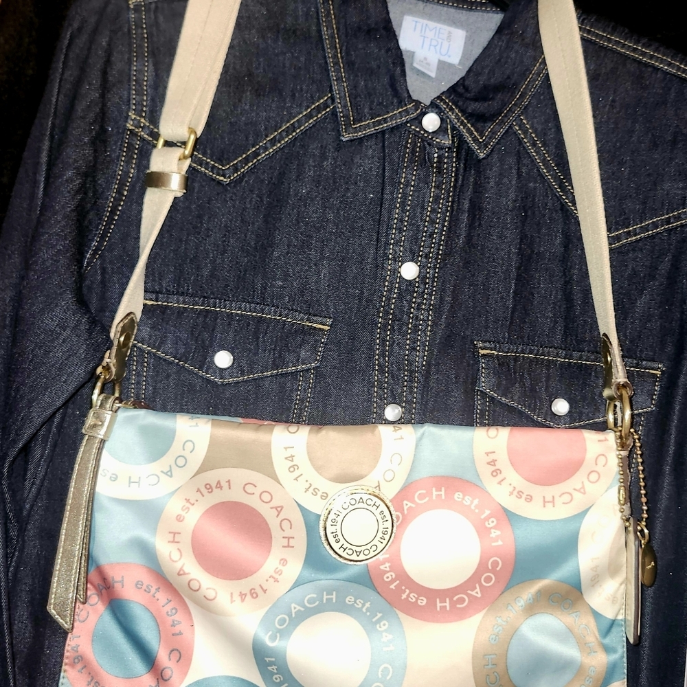 Coach Multicolor Circle Print Crossbody Bag with Beige Strap - Picture 4 of 6